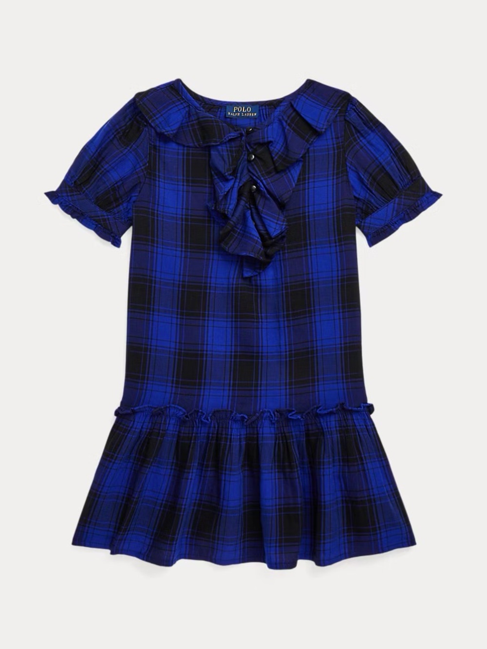 Polo by Ralph Lauren Girls Royal Blue Black Plaid Ruffle Dress size 6X
